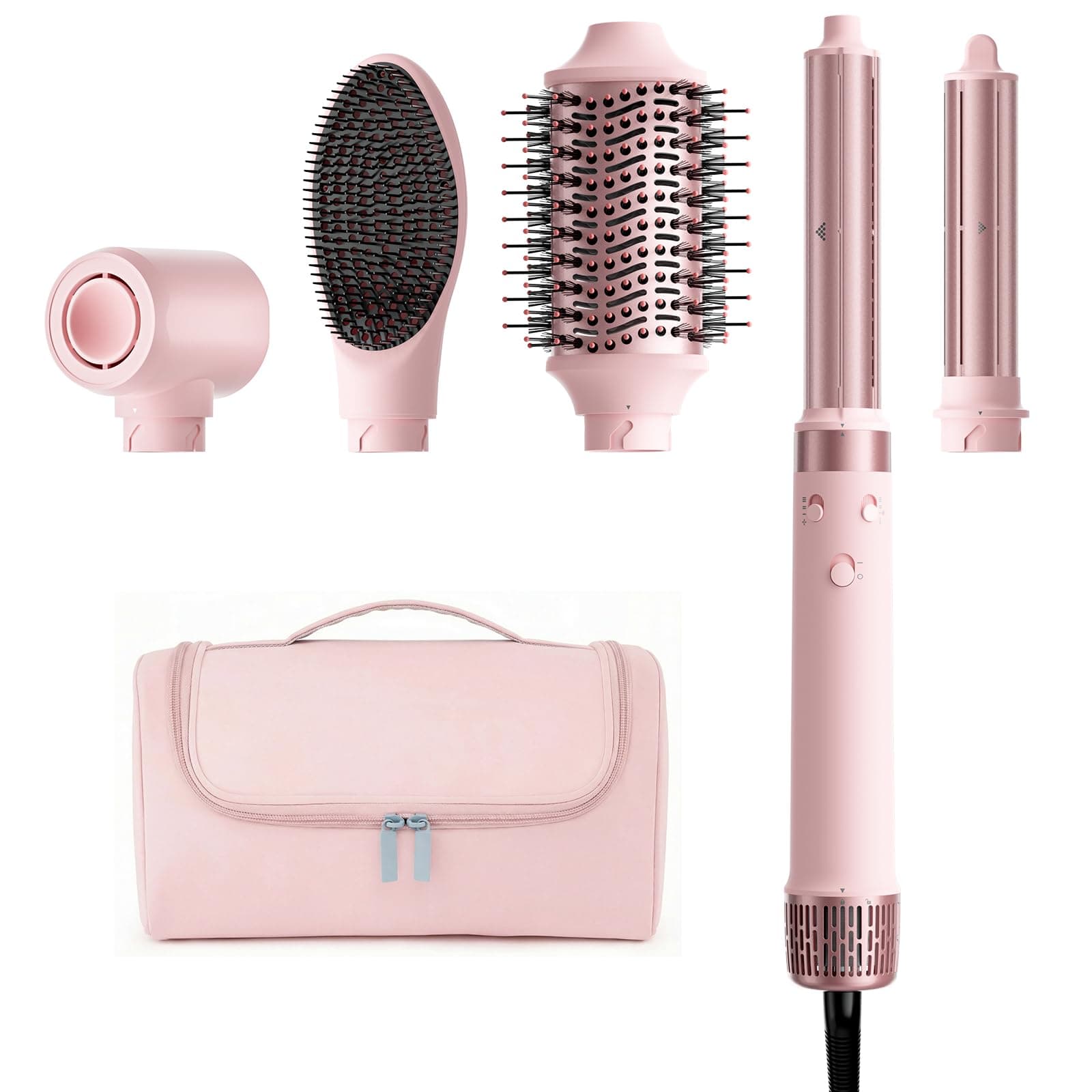 MESCOMB 5 in 1 Dual Voltage Hair Styler Ionen Föhn & Airstyler Set mit Aufsätzen, Schnelltrocknend,Lockenstab,Glätten, Volumen, Ohne Hitzeschäden | 100–240V für weltweite Reisen mit Reisetasche Pink 5-in-1 Set Angebot bei HelloDeals