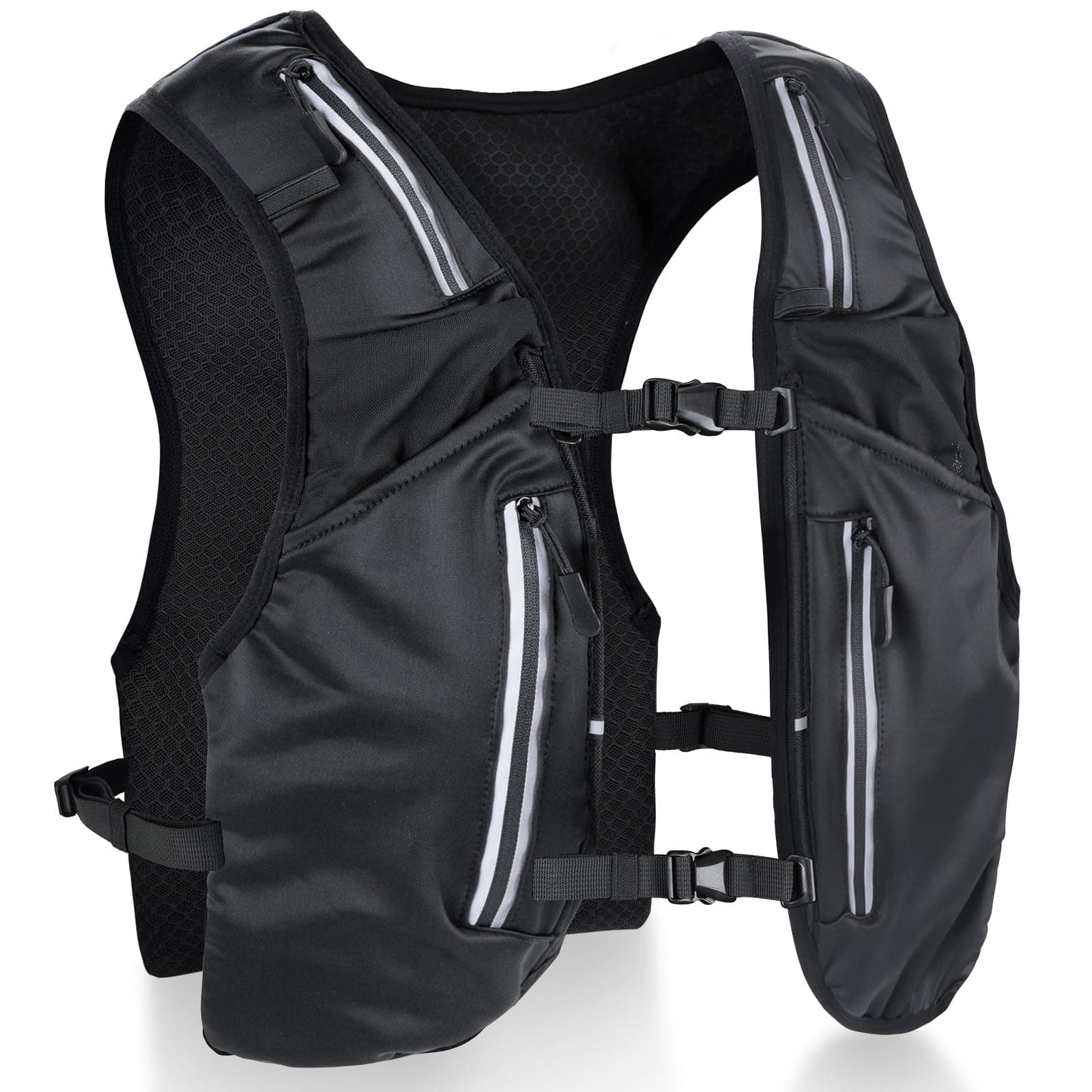 Nextyu Laufweste Damen & Herren, Trinkrucksack mit 2 500ML Trinkflaschenfächern & Große Handytasche, Leichte Trinkweste Reflektierend für Trailrunning Marathon Wandern, Atmungsaktivem Stoff Schwarz - Keine Flask Angebot bei HelloDeals