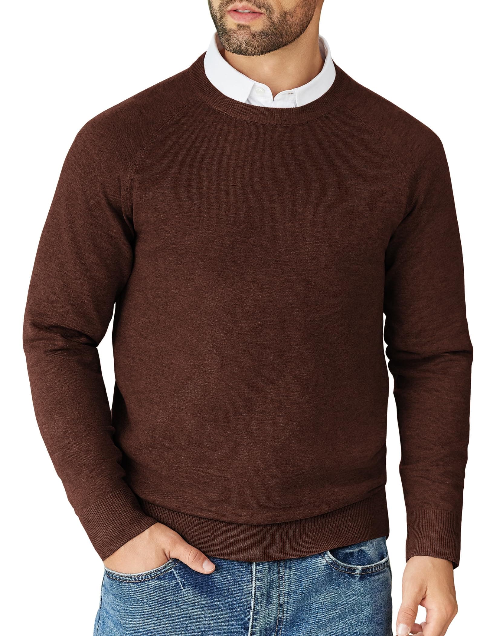 COOFANDY Herren Pullover Langarm Strickpullover mit Rundhals Feinstrick Business Pullover Knitted Sweater Männer Casual Sweatshirt XL Braun Angebot bei HelloDeals
