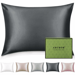Adubor 100% Seidenkissenbezug 40x80cm für Haar und Haut, mit verstecktem Reißverschluss, beide Seiten, 23 Momme Seide, Fadenzahl 900 (Grau Raum, 1 Stück) Grau Raum 1 Stück-40x80cm Angebot bei HelloDeals