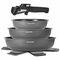 Pfannenset mit Abnehmbarer Griff, Pfanne Induktion, Bratpfanne mit Antihaft beschichtung, 7-Teiliges, 20+24+28 cm Platzsparend Pfannen, Pfannen Set für alle Herdarten, Spülmaschinen, Ofenfest (grau) Grau 7-Piece Angebot bei HelloDeals