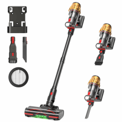 Lubluelu Akku-Staubsauger 50000Pa, kabellos mit Smart Display & Anti-Tangle-Bodenbürste, leicht & flexibel, ideal für Tierhaare, Teppiche und Hartböden, inkl. Wandhalterung Goldfarben Angebot bei HelloDeals