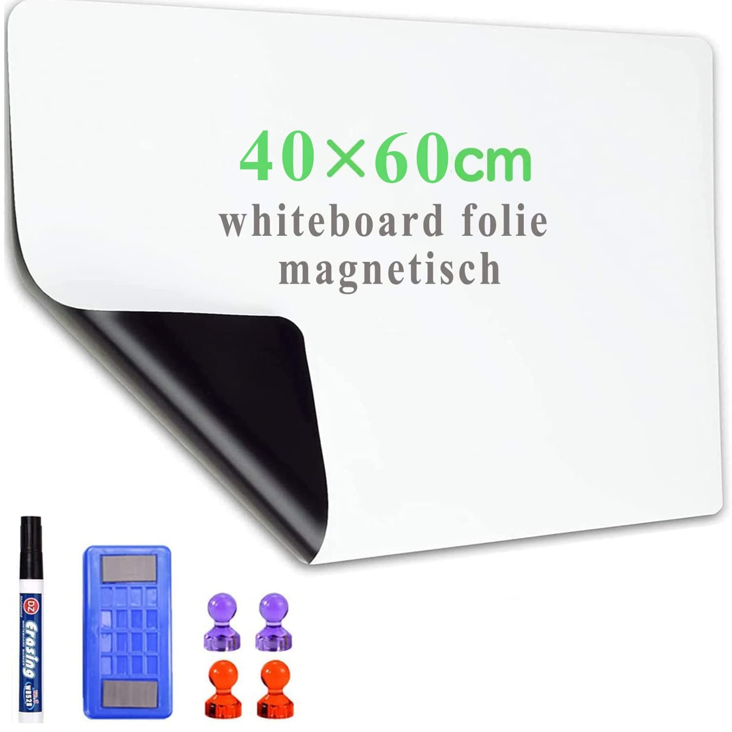 Whiteboard Folie, 40 * 60cm Magnetisch Selbstklebend Weißwandtafel Folie, Whiteboard Sticker DIY, Inklusive Marker und Schwamm, Wandfolie für glatten Oberflächen in Schule Büro Haus 40*60CM Angebot bei HelloDeals