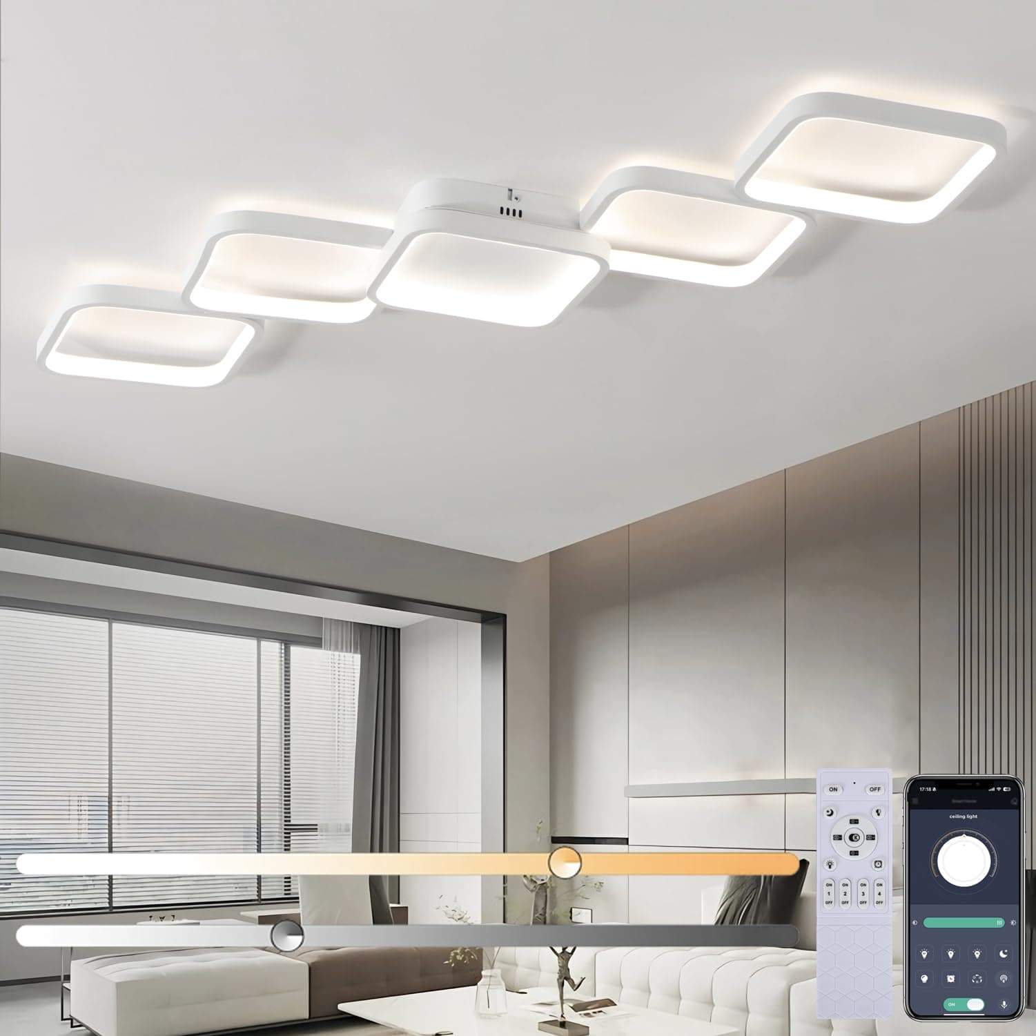 LED Deckenleuchte Dimmbar Wohnzimmerlampe 54W 5400LM Deckenlampe mit Fernbedienung & App Memory Funktion/Nachtlicht 106x30cm Modern Rechteckige Design Weiß schlafzimmerlampe für Esszimmer Küchen Flur Weiß Deckenlampe L106 X W30cm Angebot bei HelloDeals