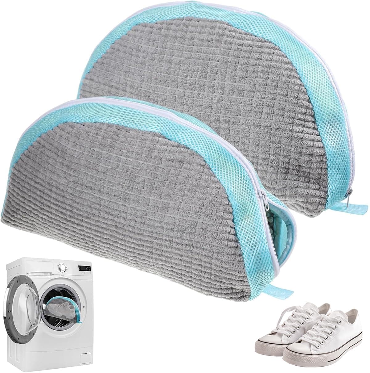 Wäschesack Waschmaschine Schuhe, Aufgerüstet Wäschesack Schuhe, Shoe Wash Bag Wiederverwendbarer Schuh Waschbeutel für Waschmaschine Mit 360°Reinigungsflusen, 2 Pcs Fächerförmig Grau-2pcs Angebot bei HelloDeals