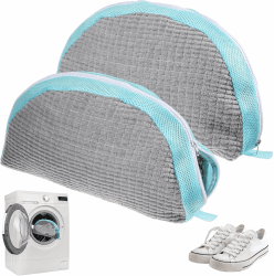 Wäschesack Waschmaschine Schuhe, Aufgerüstet Wäschesack Schuhe, Shoe Wash Bag Wiederverwendbarer Schuh Waschbeutel für Waschmaschine Mit 360°Reinigungsflusen, 2 Pcs Fächerförmig Grau-2pcs Angebot bei HelloDeals