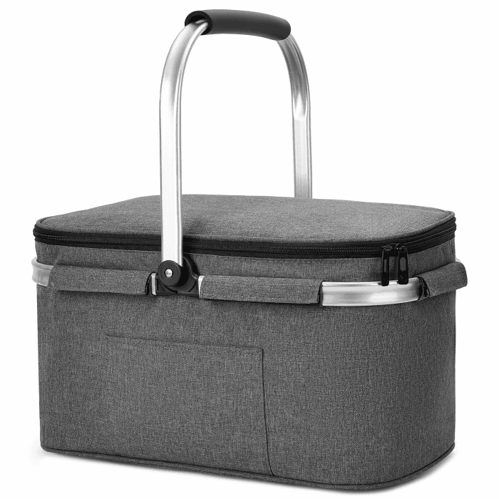 ALLCAMP Groß Faltbar Isoliert Kühltasche - Einkaufskorb Thermo Mit Deckel, Abnehmbarer Picknickkorb 2 Personen, Aluminiumrahmen Kühlkorb, Verdicken Thermokorb - Mit 2 Kühlakkus XL Dunkelgrau Angebot bei HelloDeals