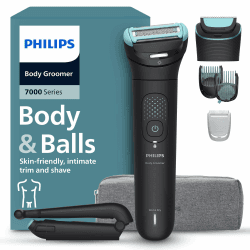 Philips Bodygroom Series 7000 – Trimmer für Männer, flexiblem 2D-Scherkopf Dreifachschutz -austauschbare Scherköpfe, Nutzung im Intimbereich, 100% duschfest, 120 Min. Laufzeit, Modell BG7480/15 [Neu] BG7000, 3x Kammaufsätze, Rückengriff, Trimmerkopf Angebot bei HelloDeals