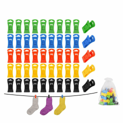50 Stück Bunt Sockenklammern mit 1 Aufbewahrungstasche,Sockenklammern für Waschmaschine und Trockner Set, Rutschfester Sockenclip mit Haken, Socken waschen Organizer. Angebot bei HelloDeals