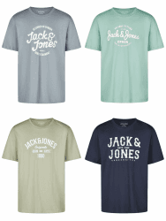JACK & JONES Tshirt Herren Regular Fit JJLINO 4er Pack Set Pack Rundhals Kurzarm Sommer Tee Shirt Print Schwarz Weiß Grün Rot Blau Grau S M L XL XXL 3XL S Pack 1 Angebot bei HelloDeals