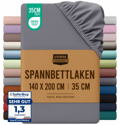 Utopia Bedding - Spannbettlaken 140x200cm - Grau - Gebürstete Polyester-Mikrofaser Spannbetttuch - 35 cm Tiefe Tasche Grau 140X200 cm Angebot bei HelloDeals