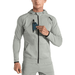 BROKIG Leichte Hoodie Herren,Schnelltrocknende Laufjacke Atmungsaktives Kapuzenpullover Trainingsjacke mit Reißverschluss XXL Hellgrau Angebot bei HelloDeals
