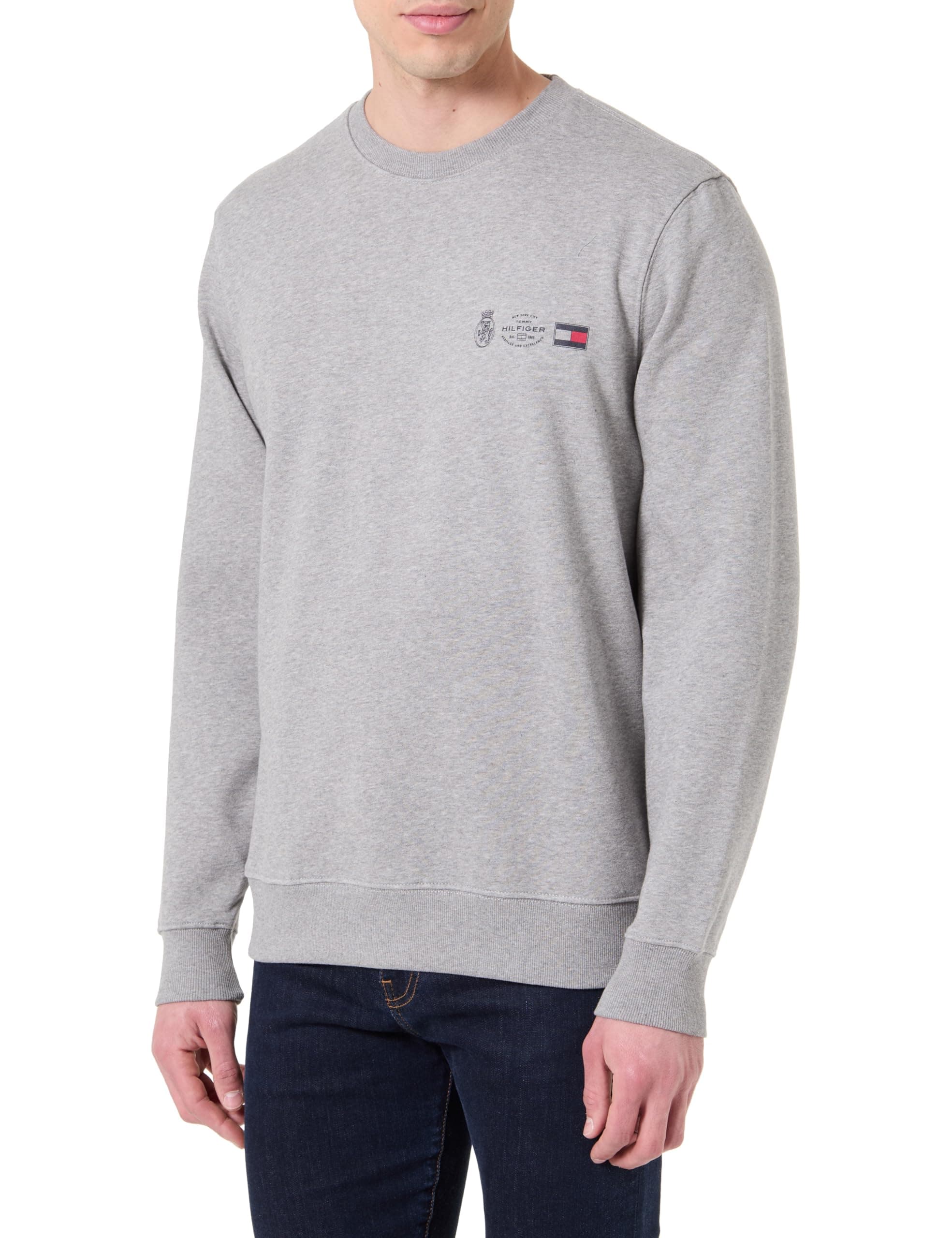 Tommy Hilfiger Herren Sweatshirt Small Crest Outline mit Rundhalsausschnitt L Grey (Medium Grey Heather) Angebot bei HelloDeals