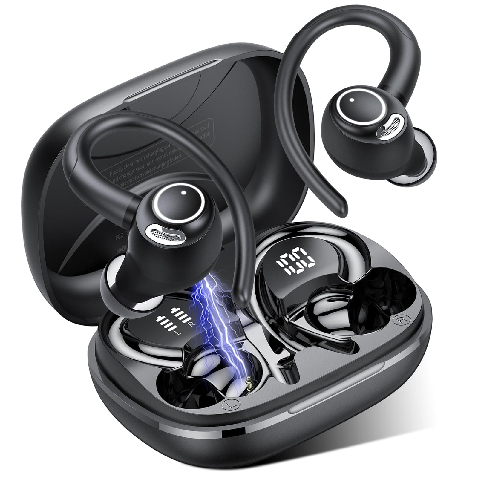 Jesebang Bluetooth Kopfhörer Sport, in Ear Kopfhörer Kabellos Bluetooth 5.4 mit HD Mic, Herausragender Sound, 40 Std Spielzeit, Comfort Fit, Dual LED-Anzeige, IP7 Wasserdicht Ohrhörer mit Ohrhaken Schwarz Angebot bei HelloDeals