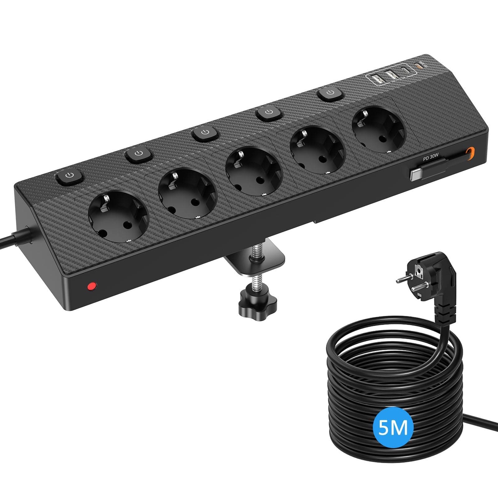 Steckdosenleiste Tischsteckdose mit 2 USB PD 30W, 5 Fach Mehrfachsteckdose Steckerleiste Schreibtisch mit Überspannungsschutz & Einzelschalter, 10-in-1 Ecksteckdose mit 5M Kabel für Werkbank, Schwarz Schwarz-1 5M & 30W Steckdose mit Einzelschalter Angebot bei HelloDeals