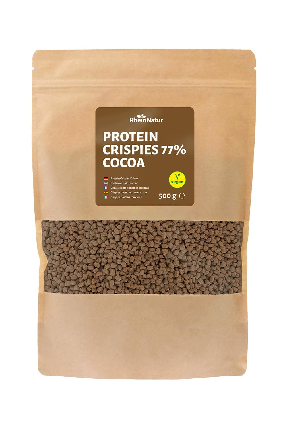 RheinNatur Soja Protein Crispies Kakao 77% Eiweiß 500g - vegane Eiweißquelle ohne Zuckerzusatz - knuspriges Topping für Müsli, Joghurt, Salate & für selbstgemachte Proteinriegel Kakao 500 g Angebot bei HelloDeals