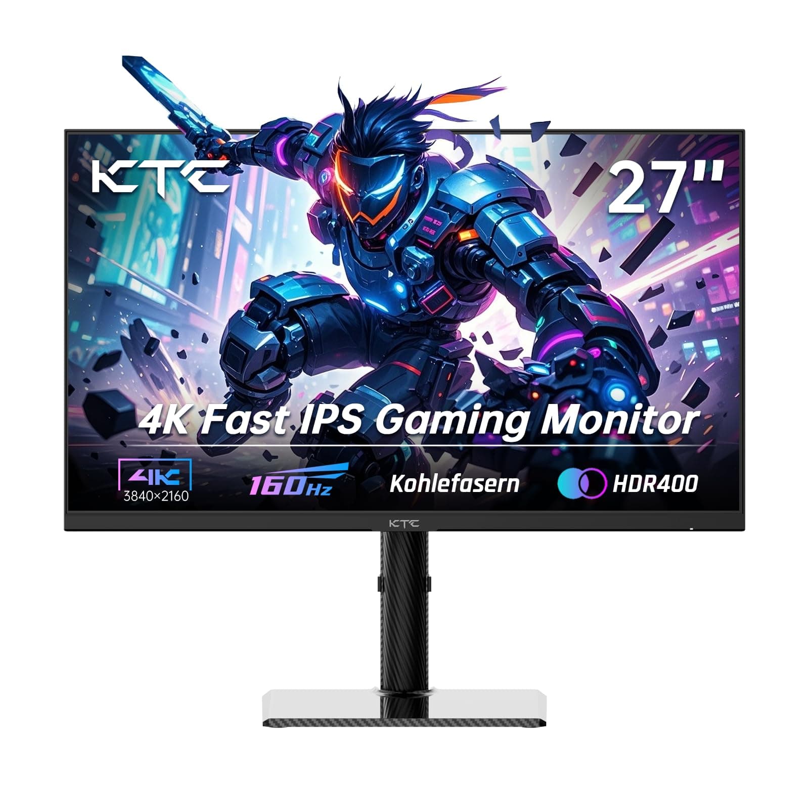 KTC Gaming Monitor 4K 160Hz 144Hz, 27 Zoll UHD - Schnelles IPS-Panel 1ms, HDR400, 132% sRGB, robuste Kohlefaserrückwand, Verstellbarer Standfuß, DP1.4 / HDMI 2.1 Monitor für Gamer und Designer gray 27 Angebot bei HelloDeals