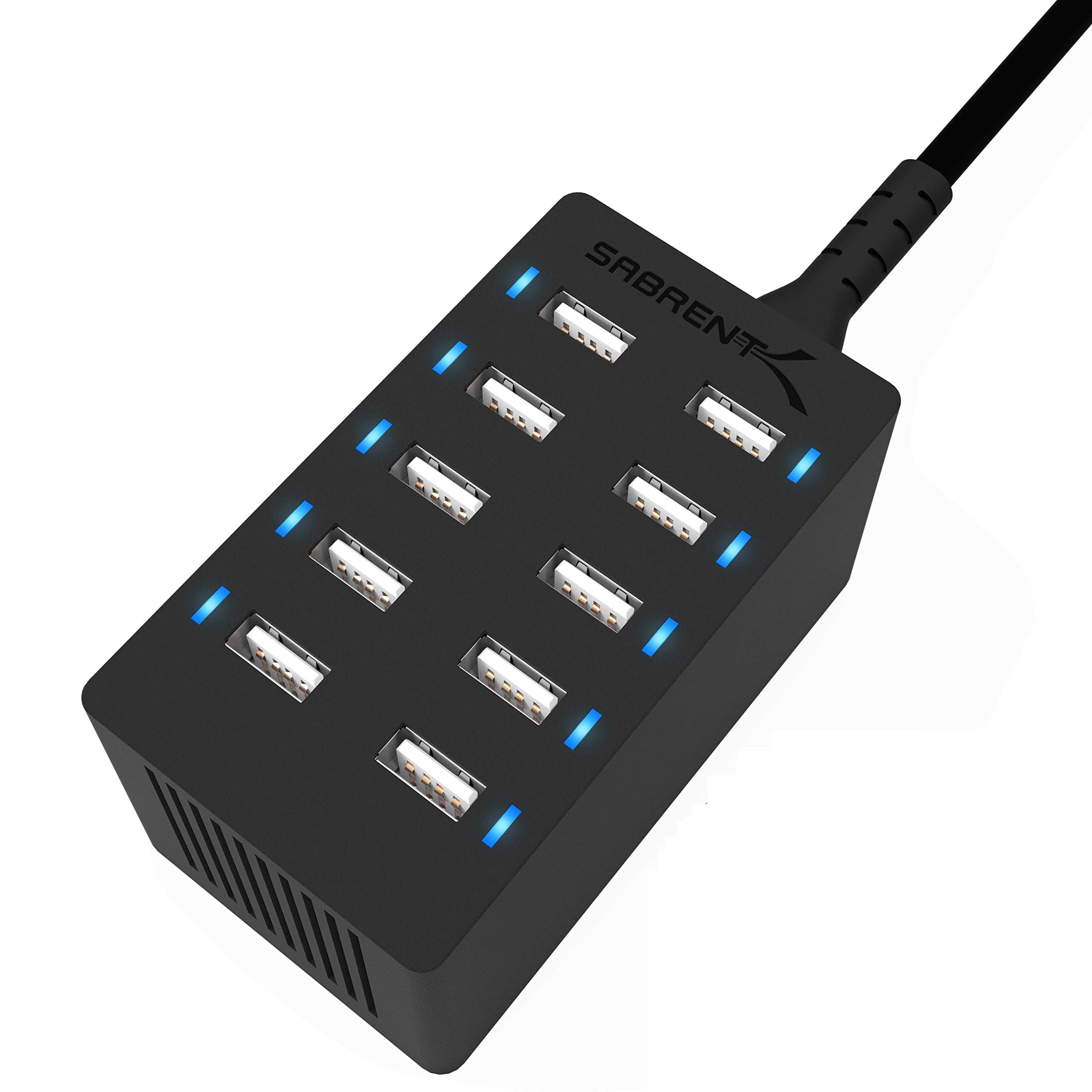 SABRENT USB Ladegerät, 60Watt 10ports USB-Schnellladegerät Ladestation Mehrfach, mit Netzteil, Ladestation für MacBook, USB-C Laptops, Nexus, iPhone, Samsung Galaxy (AX-TPCS) 10 port (Schwarz) Angebot bei HelloDeals