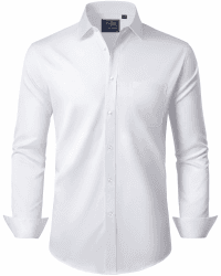 J.VER Hemd Herren Langarm Regular Fit Herrenhemd Stretch Freizeithemden Hemden Bügelleichtes Hochzeit Businesshemden mit Tasche XL Weiß Angebot bei HelloDeals