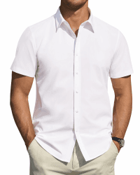 J.VER Hemd Herren Kurzarm Fleckenschutz Regular Fit Herrenhemd Sommer Stretch Hemden Formales Hochzeit Freizeit Businesshemd Alle Weiß 3XL Angebot bei HelloDeals
