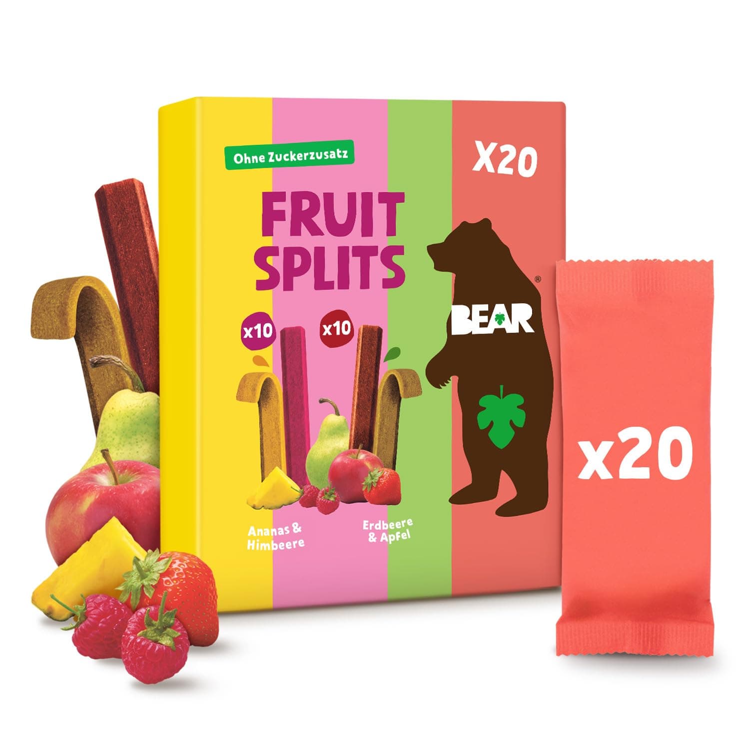 BEAR Fruit Splits Mixbox | 100% natürliche Zutaten | ohne Zuckerzusatz | Snacks für Kinder & Erwachsene | 20 Beutel x 20g | 400g Angebot bei HelloDeals