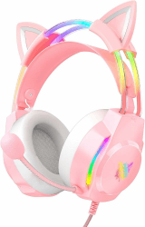 Gaming Headset mit Katzenohren & Mikrofon – RGB-Regenbogenbeleuchtung & 7.1 Virtual Surround Sound – 3,5-mm-kabelgebundene Over-Ear-Kopfhörer für PC/PS4/PS5/Xbox/Switch (Ergonomisches Design) Rosa Katzenohren Angebot bei HelloDeals