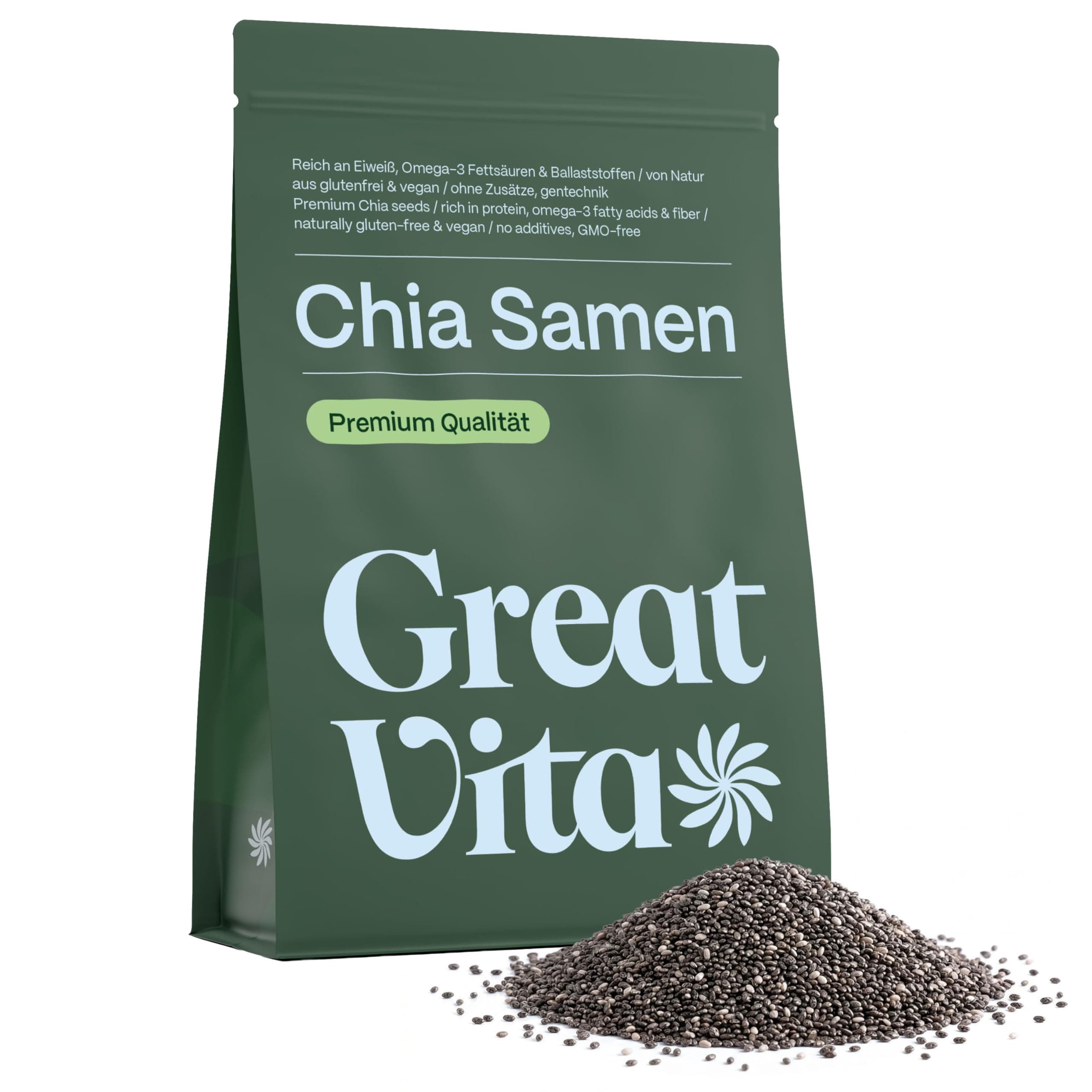GreatVita Chia Samen 1kg – Naturbelassen, reich an Omega-3 & Ballaststoffen | Ideal für Smoothies, Joghurt, Salate, Backen, Chia-Pudding & Brei Konventionell 1 kg (1er Pack) Angebot bei HelloDeals