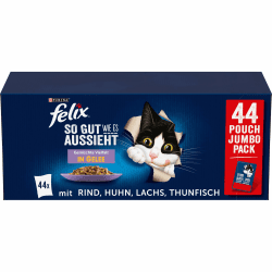 Felix So gut wie es aussieht Gemischte Vielfalt in Gelee Katzennassfutter, 44er Pack (44 x 85g) Gemischte Vielfalt in Gelee 3.74 kg (1er Pack) Angebot bei HelloDeals