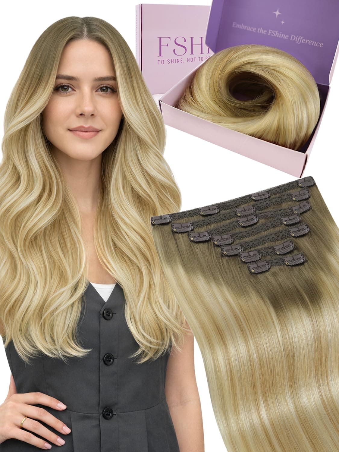 Fshine Clip in Extensions Echthaar 40cm 120g Kastanienbraun Honigblond Mix Hellblond Echthaar Extensions Clip 7 Stücke Hair Extensions Clip in Echthaar Farbe 6 27 60 3.6 Clip #6/27/60 120g-40cm Angebot bei HelloDeals