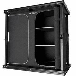 24MOVE® Campingküche faltbar, höhenverstellbarer Campingschrank Alu Reiseküche mit Arbeitsplatte und Staufächern, Outdoor Camping inkl. Tragetasche 84x50x80 Aversa Schwarz Angebot bei HelloDeals
