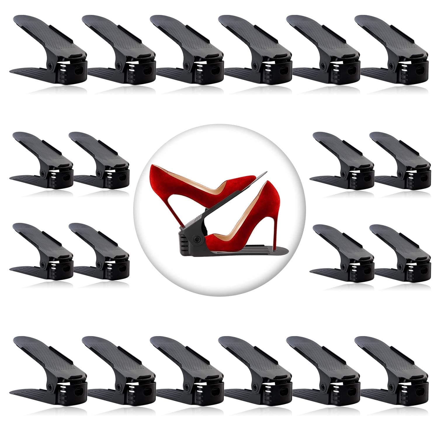 20 Stück Schuhstapler Platzsparend, Schuhorganizer Schuhaufbewahrung Platzsparend, Rutschfestes Schuh Organizer Schuhhalter mit 4-stufiger Verstellung Shoe Organizer Schuhregal Platzsparend, Schwarz Angebot bei HelloDeals