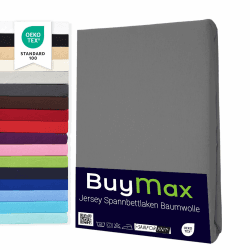 Buymax Spannbettlaken 90x200cm Baumwolle 100% Spannbetttuch Bettlaken Jersey, Matratzenhöhe bis 25 cm, Farbe Anthrazit-Grau 90x200x30 cm Anthrazit-grau 1 Angebot bei HelloDeals