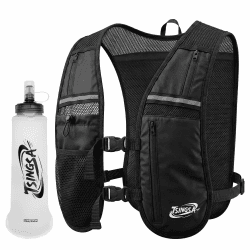 Laufweste Damen und Herren, Leicht&Atmungsaktiv Trinkweste, Verstellbarer Brustgurt Großvolumige Taschen, Laufrucksack mit 500ml Trinkflasche für Joggen Wandern Bergsteigen Radfahren Marathon Angebot bei HelloDeals