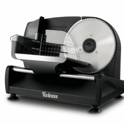 Twinzee Allesschneider Elektrisch 150W – Schneidemaschine 2 Klingen, Schnittstärke 0-15 mm – Brotschneidemaschine, Schinken, Wurstschneide & Käse - Schwarz Angebot bei HelloDeals