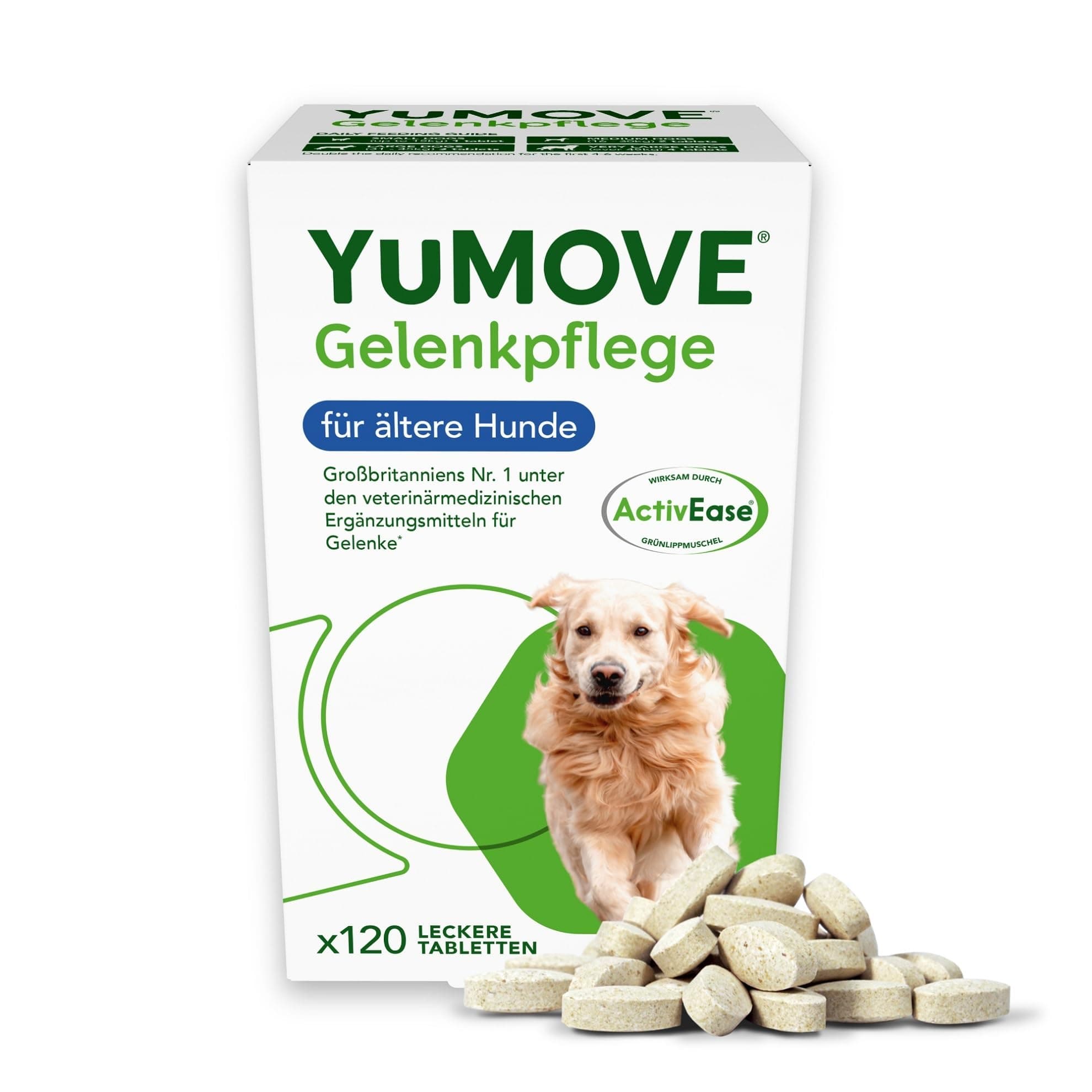 YuMOVE Gelenktabletten Hund 120 Tabletten - Gelenke & Beweglichkeit Altere Hunde 8+ Jahre - 170mg Jede Tablette Patent Angemeldet ActivEase Grünlippmuschel Hund - Mit Glucosamin, Chondoitin & Omega-3 Ältere Hunde - 120 Tabletten Angebot bei HelloDeals