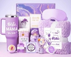 Geschenke für Mama, Muttertag Geschenkeset für Mama Mutter Oma mit Kuscheldeck und 40OZ Edeltahl Weinbecher als Weihnachten Geburtstagsgeschenk Muttertagsgeschenke - Lila Beste Mama Angebot bei HelloDeals