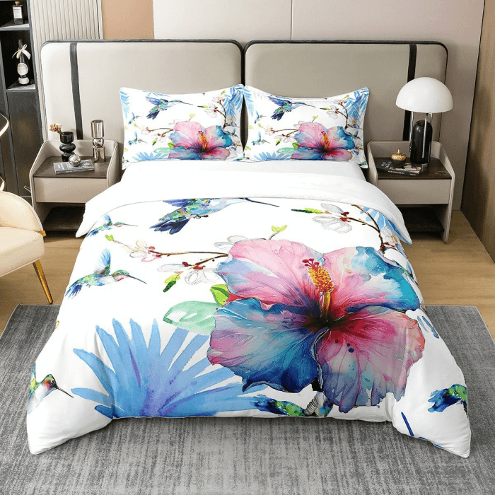 100% Baumwolle Kolibri 220x240 Bettbezug für Mädchen Frauen,Aquarell Floral Bettwäsche Set für Kinder Teens Erwachsene,Boho Tie Dye Vogel Tröster Abdeckung,Wilde Tier Wildlife Blumen Bettbezug Multi 2 220*240+80*80*2 Angebot bei HelloDeals