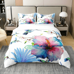 100% Baumwolle Kolibri 220x240 Bettbezug für Mädchen Frauen,Aquarell Floral Bettwäsche Set für Kinder Teens Erwachsene,Boho Tie Dye Vogel Tröster Abdeckung,Wilde Tier Wildlife Blumen Bettbezug Multi 2 220*240+80*80*2 Angebot bei HelloDeals