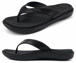 jiajiale Flip Flops Damen Mode Orthopädische Leder Stoff Leicht Zehentrenner Frauen Bequeme Yoga Fußbett Badelatschen Sommer Strand Rutschfest Feste Gummi Sohle 40 EU Schwarz Angebot bei HelloDeals