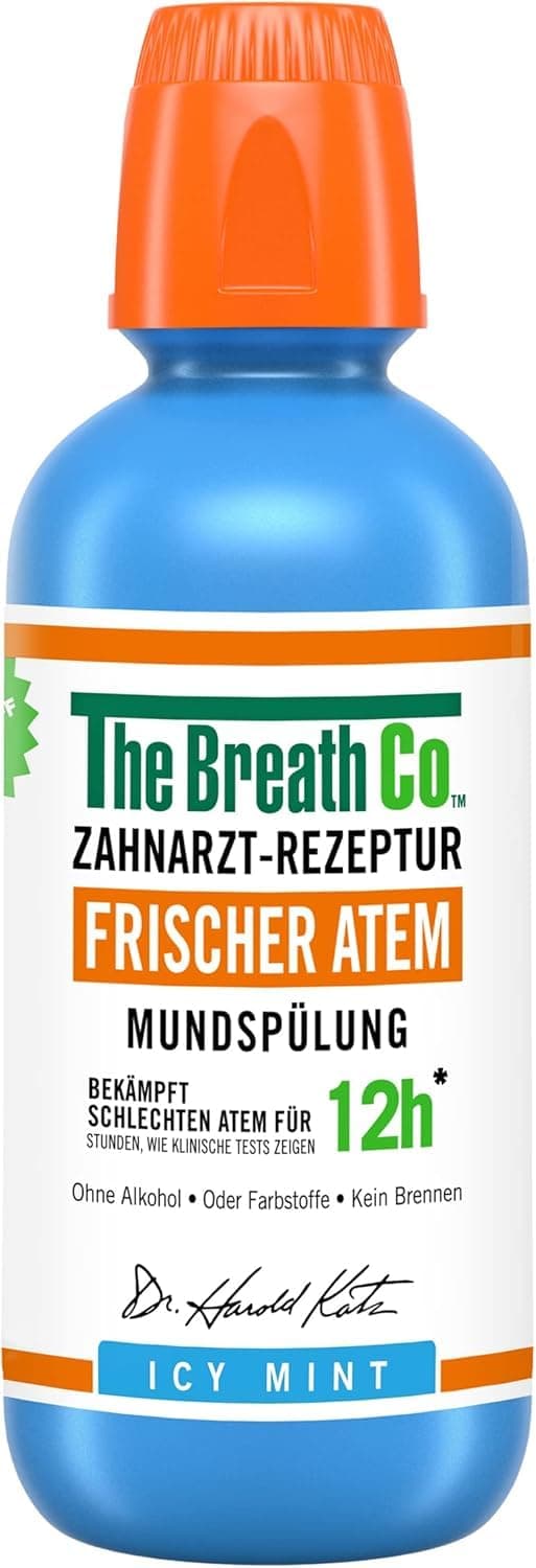 The Breath Co. Mundspülung (500ml), Zahnfleischpflege für bis zu 12 Stunden Frischer Atem, Antibakterielles Mundwasser für Zahnpflege gegen Mundgeruch, Alkoholfrei, Eis Minze Eis -Minze-Geschmack Angebot bei HelloDeals