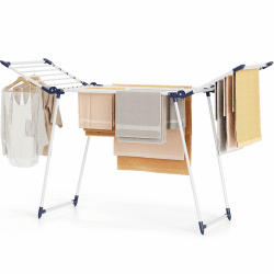 SYKIARIOL Wäscheständer, Standtrockner, Stabiler Flügelwäscheständer für platzsparende Aufbewahrung, Klappbarer Gullwing Wäscheständer für Lange Wäschestücke, Kleidung, Handtücher, Weiß Angebot bei HelloDeals