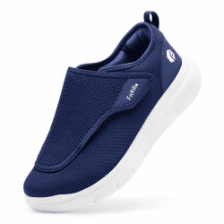FitVille Schuhe Herren Extra Weit Senioren Pflege Hausschuhe mit Klettverschluss EasyTop Wings V2 45 EU Weit Blau Angebot bei HelloDeals