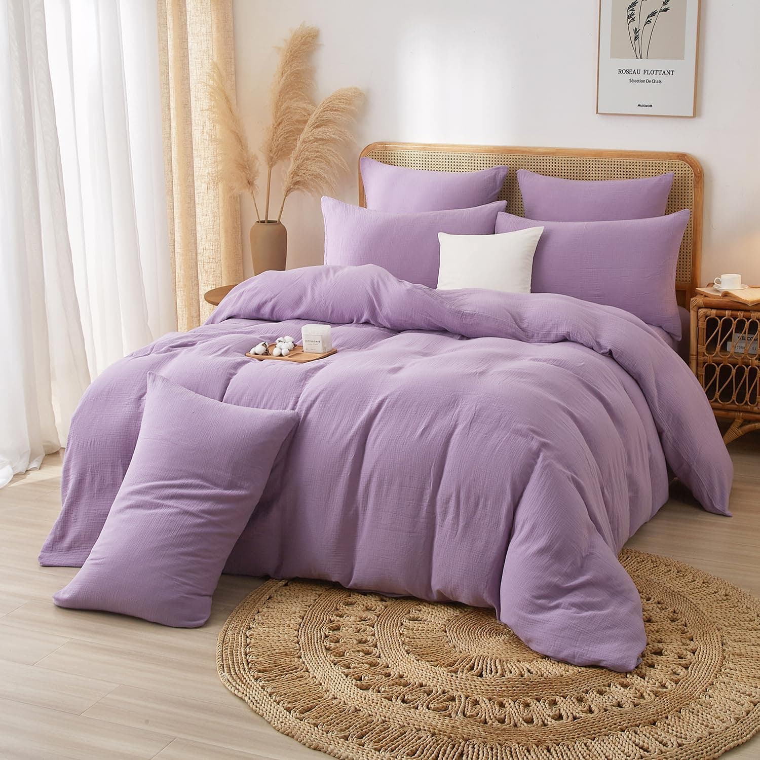 Luowei Sommer Muslin Bettwäsche 135x200 cm Lila 100% Baumwolle Atmungsaktiv kühl Bettwäsche Set Leicht Bequem Doppelte Bettbezug mit Reißverschluss und 1 kopfkissenbezug 80x80cm Lila Baumwolle 135x200+80x80x1 Angebot bei HelloDeals