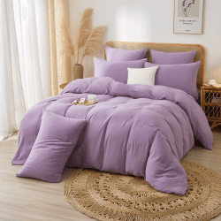 Luowei Sommer Muslin Bettwäsche 135x200 cm Lila 100% Baumwolle Atmungsaktiv kühl Bettwäsche Set Leicht Bequem Doppelte Bettbezug mit Reißverschluss und 1 kopfkissenbezug 80x80cm Lila Baumwolle 135x200+80x80x1 Angebot bei HelloDeals