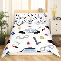 Loussiesd Polizei Auto Bettwäsche Set 135x200cm Polizist Fahrzeug Tröster Abdeckung Auto Weiß Bettbezug Set Cartoon Auto Muster Bettbezug Kinder Jungen Mädchen Schlafzimmer Dekor Mit 1 Kissenbezug Mehrfarbig 46 135*200+80*80*1 Angebot bei HelloDeals