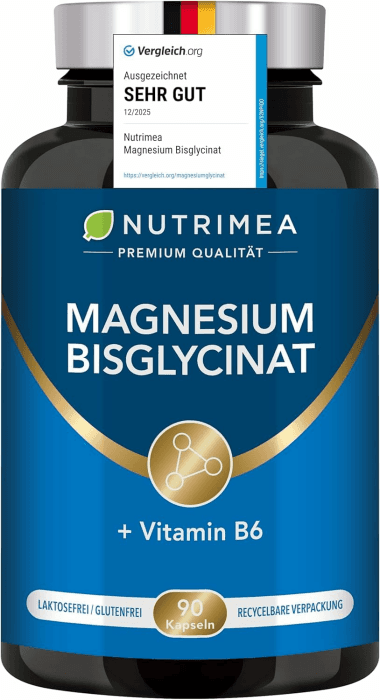 Magnesium Bisglycinat Premium + Vitamin B6 | 300mg Pro Tagesdosis - Maximale Aufnahme - Hochdosiert, Vegan, Ohne Zusätze | Nutrimea - Premium Qualität Angebot bei HelloDeals