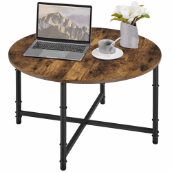 Yaheetech Couchtisch Runder Kaffeetisch Beistelltisch im Industriellen Stil Sofatisch mit Untergestell aus Metall & Tischplatte aus MDF Rustikal-Braun Angebot bei HelloDeals