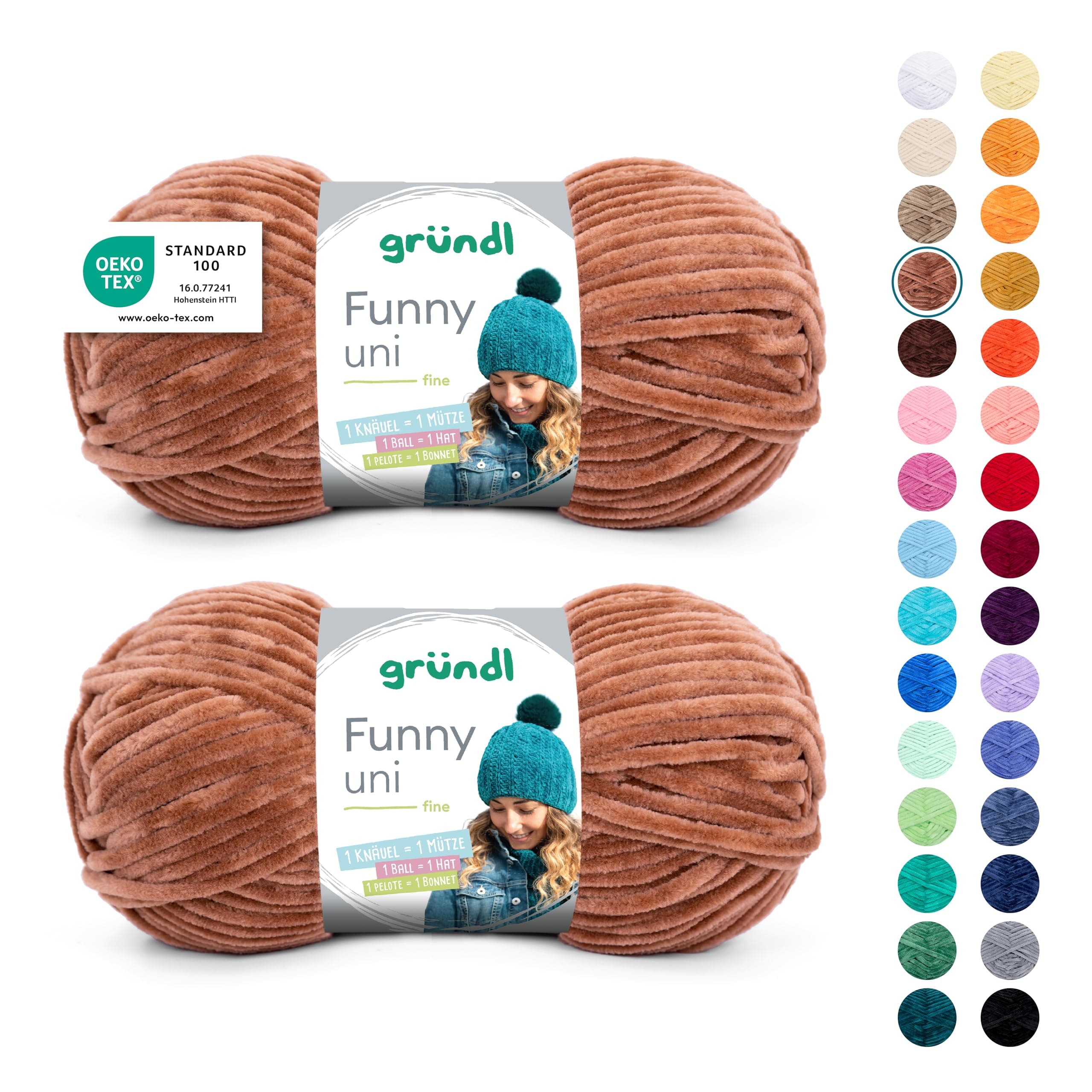 Gründl Wolle Funny uni - dicke weiche Chenille Wolle zum Häkeln - Häkelwolle - Strickwolle - Kuschelig und hautfreundlich - 100% Polyester - 2 Knäuel 100 g / 120 m - Nadelstärke 5-6 - Hellbraun 2 x 100 g Hellbraun Angebot bei HelloDeals