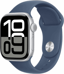 Apple Watch Series 10 (GPS, 42MM) Aluminiumgehäuse in Silber und Sportarmband in Denim, S/M (Generalüberholt) S/M Silver Aluminum Case with Denim Sport Strap 42mm Bluetooth GPS Angebot bei HelloDeals