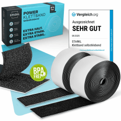 Klettband Selbstklebend Extra Stark - BPA Frei - 5m x 50mm - Klettverschluss Selbstklebend Schwarz - Klett Klebeband Extra Breit - Selbstklebendes Klettband Beidseitig - Klettbänder Schwarz 5m x 50mm Angebot bei HelloDeals